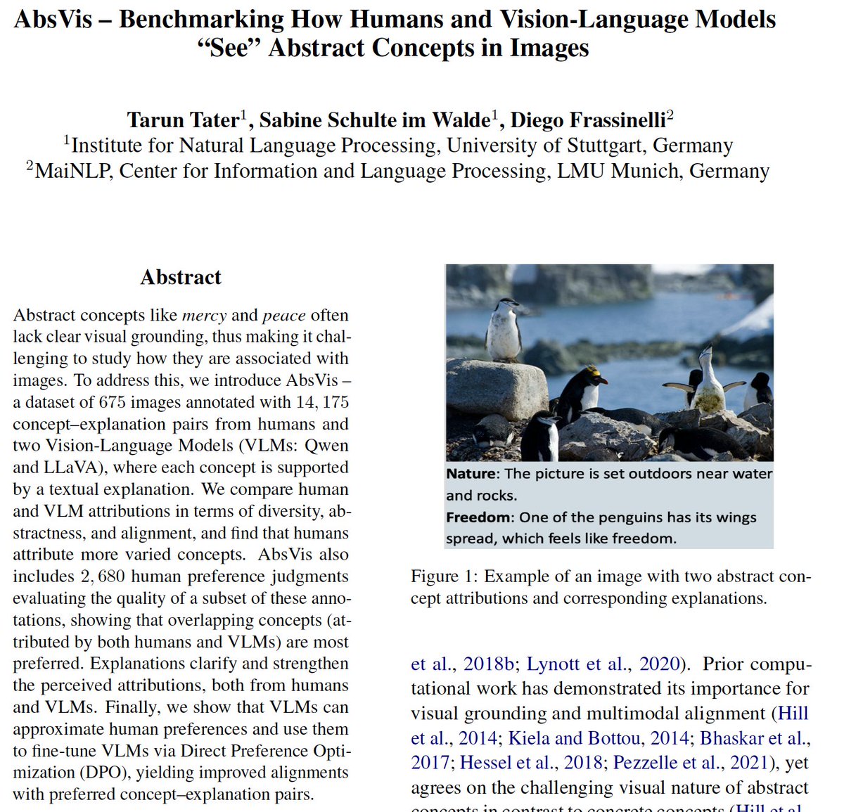 taruntater3's tweet photo. Thrilled to share our paper "AbsVis - Benchmarking How Humans &amp; Vision-Language Models “See” Abstract Concepts in Images" is accepted at #EMNLP2025 main🎉

We present a dataset of 14k annotations to study how abstract concepts are attributed for 675 images. #EMNLP
Sneak peek 👇 https://t.co/ITh2k52Z6w