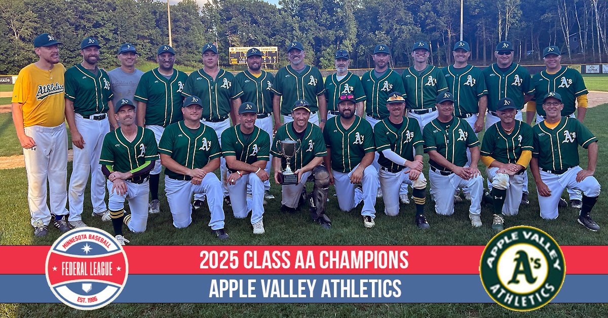TheFedMN's tweet image. Your 2025 Federal League Champions. 🏆

Class AAA: @MinnokaGrays 
Class AA: @applevalleyas 
Class A: @AngelsInTheFed 
Class B: @Cannons35Fed 

Thank you all the players, managers, families and fans for another incredible season in the Federal League. ⚾️