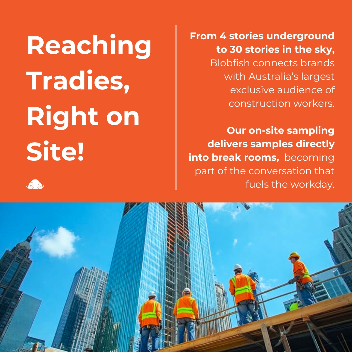 blobfishmedia's tweet photo. Our on-site Tradie sampling places your products directly into site break rooms, right where the conversation (and the workday) starts 🚧

Get your brand in front of the people building Australia! 👷 https://t.co/wNYpGqhn1j