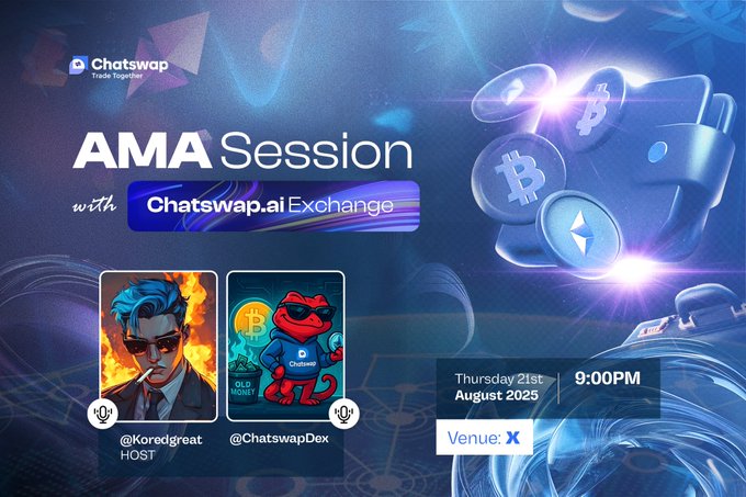 Crypto_Holding_'s tweet photo. 🚨 AMA ANNOUNCEMENT ! 🚨

🗓️ Today @koredgreat is going live with @ChatswapDEX

🦾 The Social Decentralized Exchange that blends trading, chat, and AI insights all in one place.

🤓 Here’s what you’ll discover:

➤ How Chatswap is changing the DEX experience

➤ Why social + AI + trading is the next big frontier

➤ What’s ahead for the Chatswap community

⏰ 9PM WAT | 4PM ET

🗒️ Bring your questions, this one’s going to be insightful !