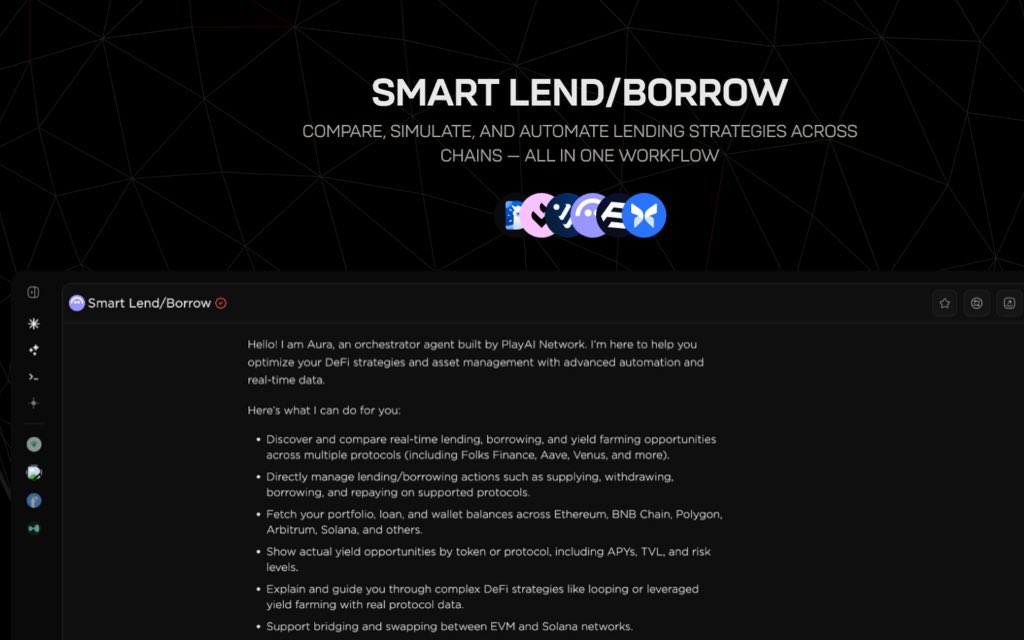 Powerful DeFi Play at <a href="/playAInetwork/">Play AI 🎲</a> farming yields or borrow across chain.
 Meet Smart Lend &amp; Borrow: 
Going through various money market just to compare APYs or borrowing rate — easy workflow at hub.playai.network
Building Ecosystem With Real Yield Protocol <a href="/zeebuofficial/">Zeebu</a>