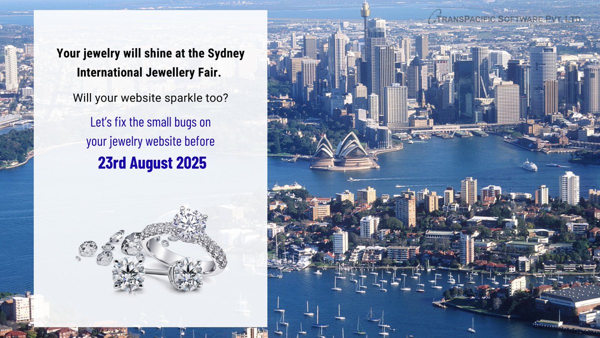 Prashant Telang (@_prashanttelang) on Twitter photo Your jewelry will shine at the Sydney IJF 2025 – but will your website sparkle too?
Don’t let small bugs dim your online presence! 🚀
Our experts will ensure your jewelry website runs smoothly before the big day.
🌐 transpacific-software.com/tps-small-task…
✉️ info@transpacific.in
#IJF2025 Your jewelry will shine at the Sydney IJF 2025 – but will your website sparkle too?
Don’t let small bugs dim your online presence! 🚀
Our experts will ensure your jewelry website runs smoothly before the big day.
🌐 transpacific-software.com/tps-small-task…
✉️ info@transpacific.in
#IJF2025