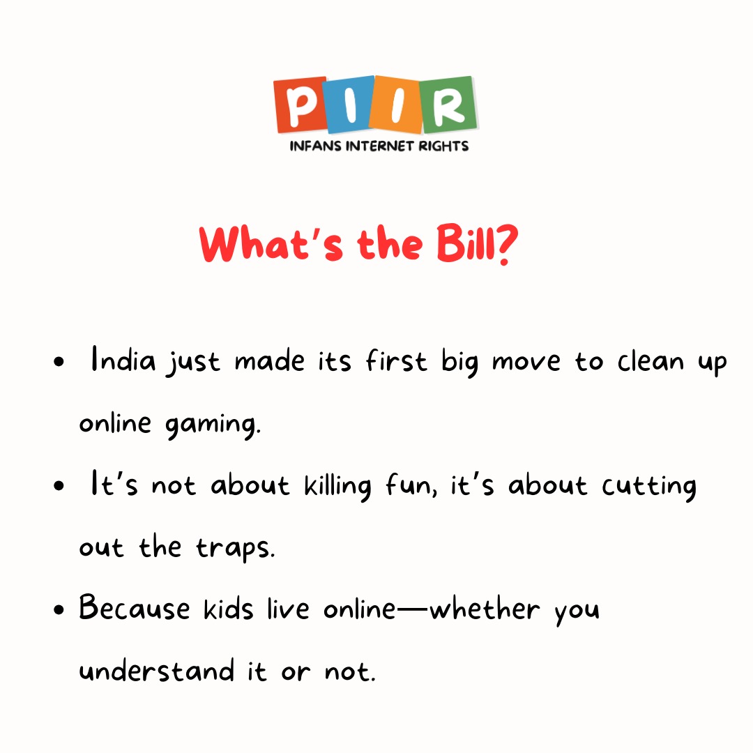 PIIRPolicy's tweet photo. Dear Parents, 

The Online Gaming Bill 2025 isn’t just about kids’ screens, it’s about your blind spots. 

For too long, “I don’t understand this digital stuff” has been the excuse. Not anymore.

This law sets limits, bans betting games, and makes parental consent a must. https://t.co/O1dkOM38DK