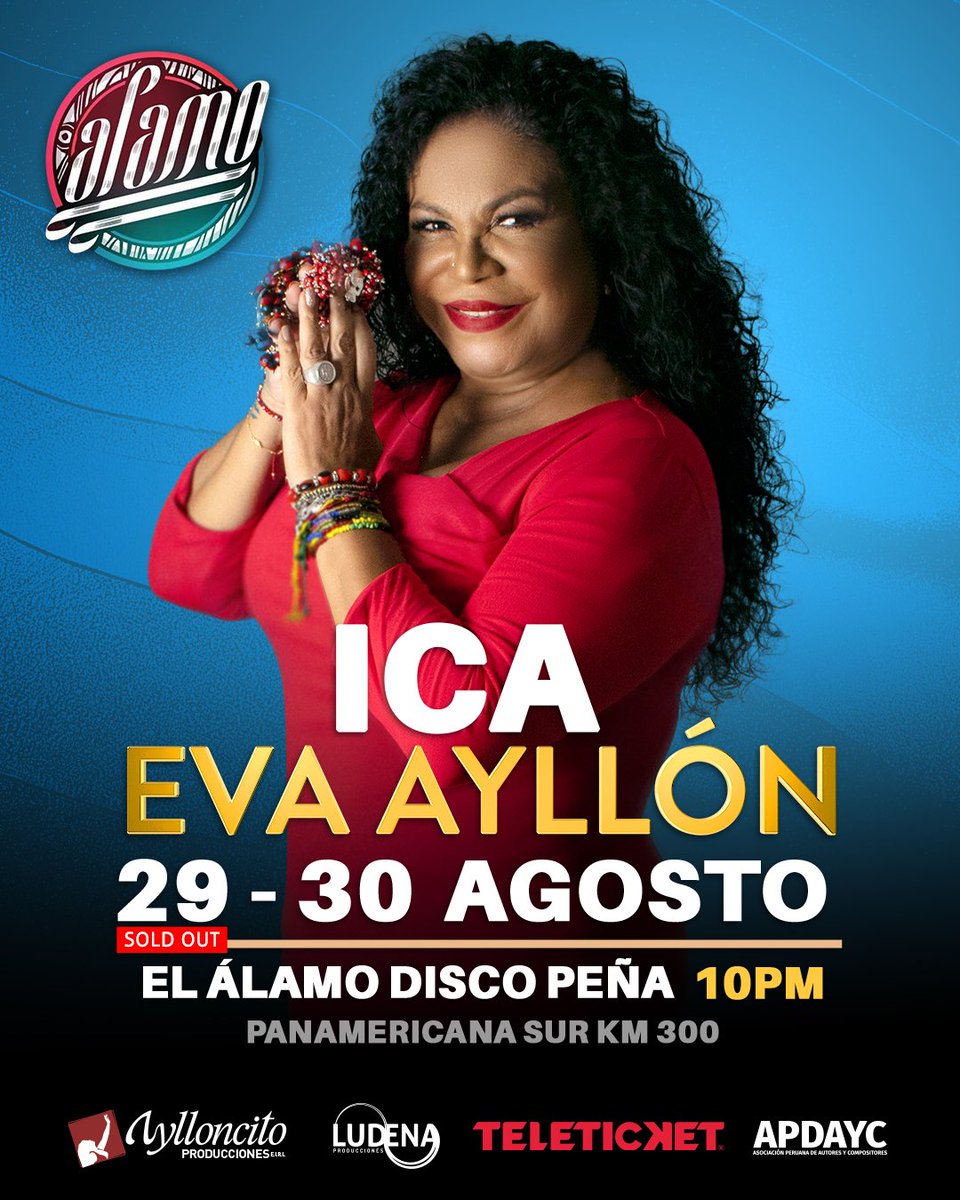 Estamoa felices de poder contarles que tenemos nueva fecha en Ica
Noa vemos  este 29 y 30 de agosto en El Álamo peña disco.
Las entradas están en preventa hasta el Día viernes
teleticket.com.pe/evento/eva-ayl…