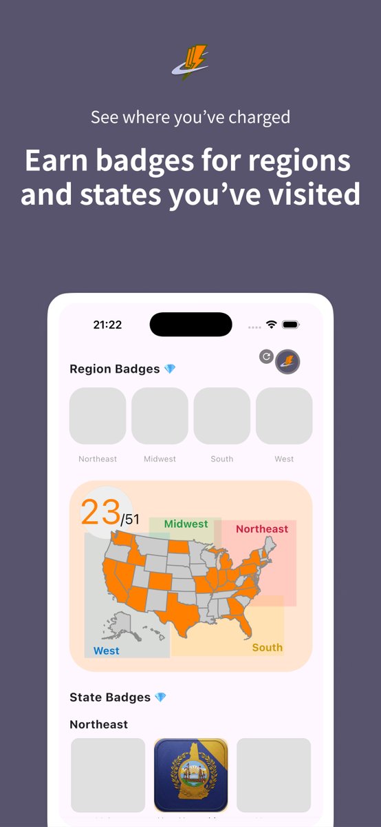 chargestamp_us's tweet photo. Turn your charging history into a state-by-state collection.🇺🇸

Badges are auto-awarded for places you’ve already charged—and for every new stop.

💎iOS: https://t.co/pnoqVn0hn2

#Tesla #Supercharger #ChargeStamp #ThirdPartyApp https://t.co/ji3C3vBGV3