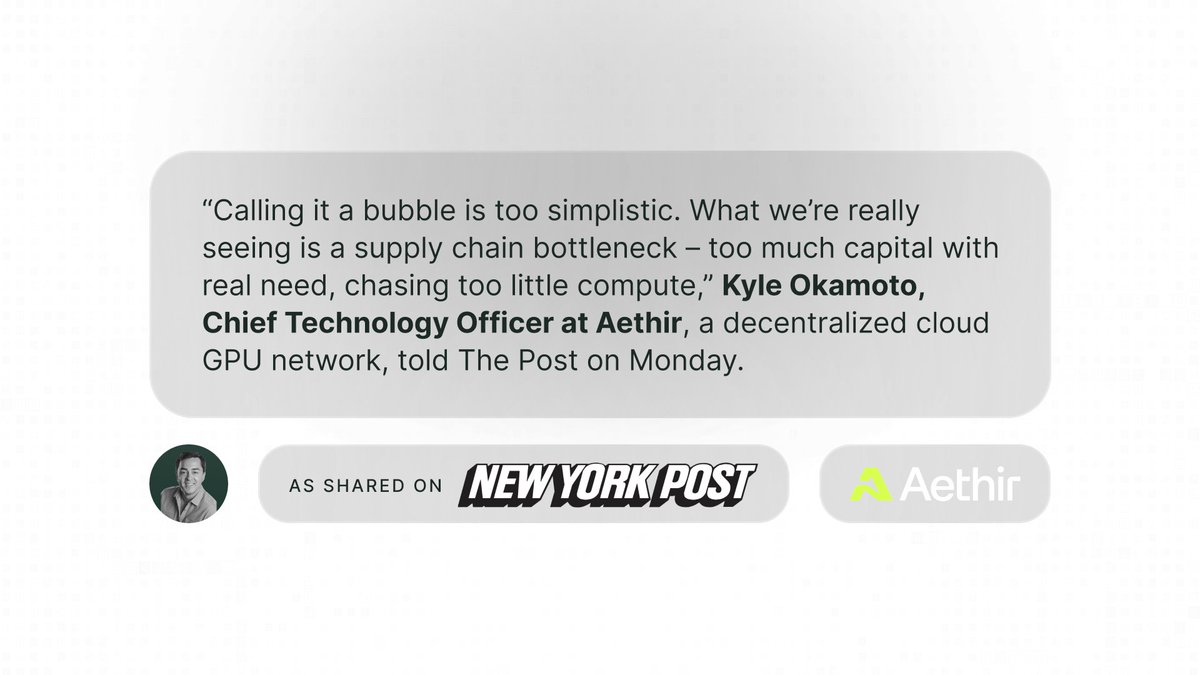 Aethir (@aethircloud) on Twitter photo AI is the most important thing to happen in a very long time, but there’s a lot of overexcitement among investors, according to <a href="/sama/">Sam Altman</a>.
According to Kyle, Aethir's CTO ~ “What we’re really seeing is a supply chain bottleneck. Until infra catches up, prices and hype will stay AI is the most important thing to happen in a very long time, but there’s a lot of overexcitement among investors, according to <a href="/sama/">Sam Altman</a>.
According to Kyle, Aethir's CTO ~ “What we’re really seeing is a supply chain bottleneck. Until infra catches up, prices and hype will stay
