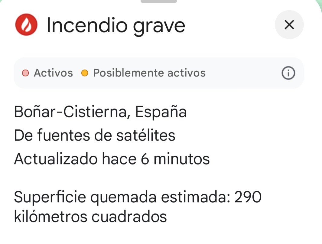 La actualización de Google Maps de esta mañana, refleja unas 29.000 hectareas arrasadas.Esperemos que a este monstruo le queden los dias contados🙏
La calidad del aire en #ValverdedelaSierra y #CardanodeArriba leo que ya no es tan desfavorable como estos dias
#IFBarniedoDeLaReina