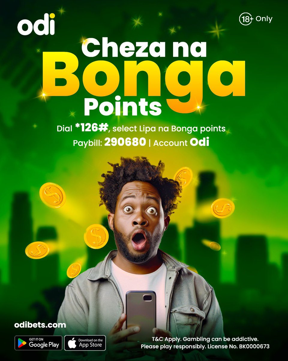 OdibetsOfficial's tweet photo. Stake ikikatika usiwe na wasiwasi, tumia BONGA POINTS ku-deposit.

Simply dial *126#, choose “Lipa na Bonga Points,” enter Paybill 290680, and set the account to ODI.

Keep it Odibets. Mambo #extraODInary 💯

⚠️ Strictly 18+ only. Bet responsibly, gambling can be addictive.
#BetNiJamo