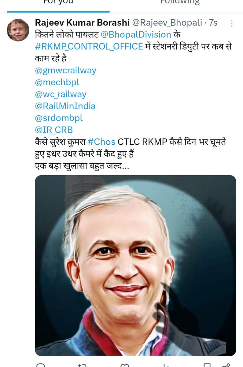Rajeev_Bhopali's tweet photo. Chos #Suresh_Kumara #CTLC कर्मचारियों को भड़का रहा.
सभी #टीएलसी को कह रहा लिख कर देना
 2 TLC के साथ काम नहीं करना, हर स्विफ्ट में 3 TLC होना 
#बृजेश_पाराशर LPG को लगाया, परेशान कर रहा
डियुटी चेक कर लें 
#पाराशर की 
@BhopalDivision
@mechbpl
@gmwcrailway 
@IR_CRB 
@SrDOMBPLWCR https://t.co/5VFYvjgut2