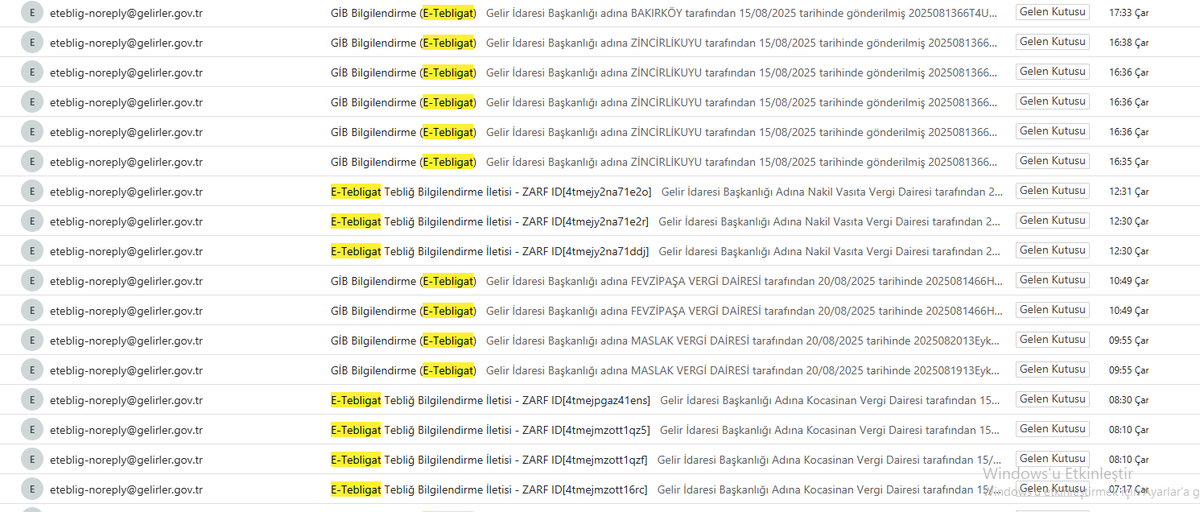 Bir günde sadece bizim maile düşen tebligat sayısı ektedir. <a href="/memetsimsek/">Mehmet Simsek</a>