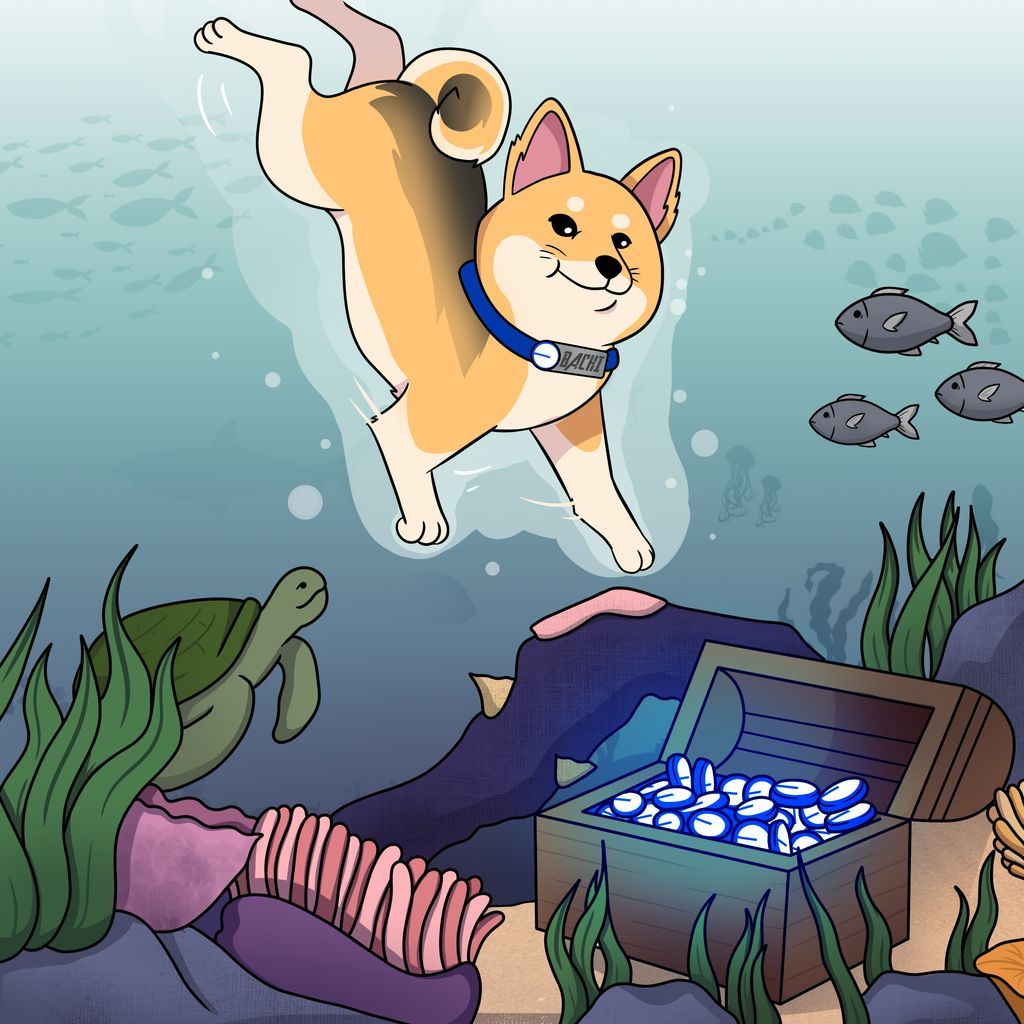 BACHI diving into the ocean of Base with treasure chest