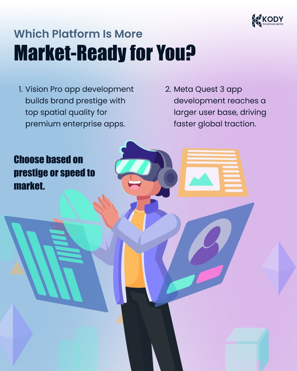 kody_technolab's tweet image. Which XR path drives your growth? 🚀
✨ Vision Pro = prestige, enterprise-grade
⚡ Meta Quest = budget-friendly, wider reach
We break down market readiness, budget strategy & real-world use cases.
🔗 kodytechnolab.com/blog/vision-pr…
#XR #XRDevelopment #Innovation