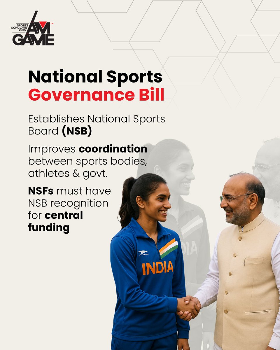 _IAMGAME_'s tweet photo. A landmark for Indian sport:

🏛 National Sports Governance Bill becomes a law
💪 Anti-Doping Bill 2025 sets global standards

A clearer path to clean &amp; accountable sport.

#IAMGAME #IndiaPlaysForward https://t.co/nFpoVrAtC5