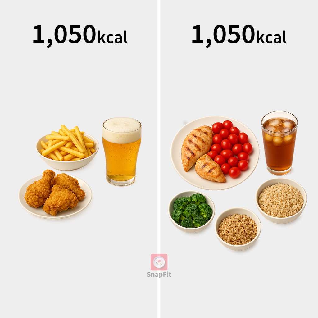 snapfit_ai's tweet photo. 🔥Beer &amp; Snack Set vs Chicken Oven Roast with Brown Rice &amp; Veggies🔥

<🍗Beer &amp; Snack Set>
✅ Total: 1050 kcal / Carbs 92g / Protein 46g / Fat 45g

<🍽️Chicken Oven Roast with Brown Rice &amp; Veggies>
✅ Total: 1020 kcal / Carbs 142g / Protein 90g / Fat 10g

#SnapFit #highprotein https://t.co/WwjKu3DDHF