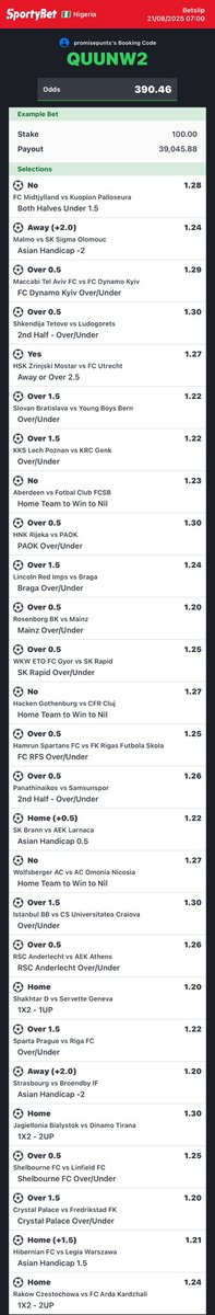 390 Odds 🥷🍀

Code- QUUNW2

10 odds edit: t.me/promisepunter

Bet Responsibly 🔞