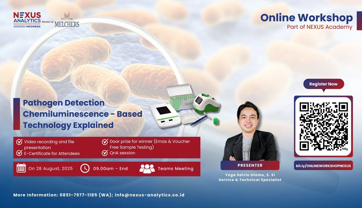 Bagaimana jika deteksi Listeria dan Salmonella bisa dilakukan lebih cepat, lebih sensitif, dan lebih praktis, tanpa laboratorium mikrobiologi yang rumit?

Temukan jawabannya dalam workshop ini!
📅28 Agustus 2025 | 09.00 WIB – selesai | Teams Meeting

 bit.ly/ONLINEDEMONEXUS