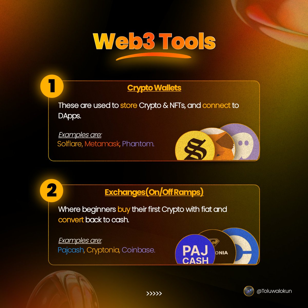 TOluwalokun's tweet image. It&apos;s (supposedly🤧) Day 3 of #30daysweb3designchallenge  with @Opara_Mariejoy.

And the day&apos;s task is to make a visual(s) encapsulating the Top 5 tools for Web3 beginners. 

So here&apos;s my submission.

What do you think ?