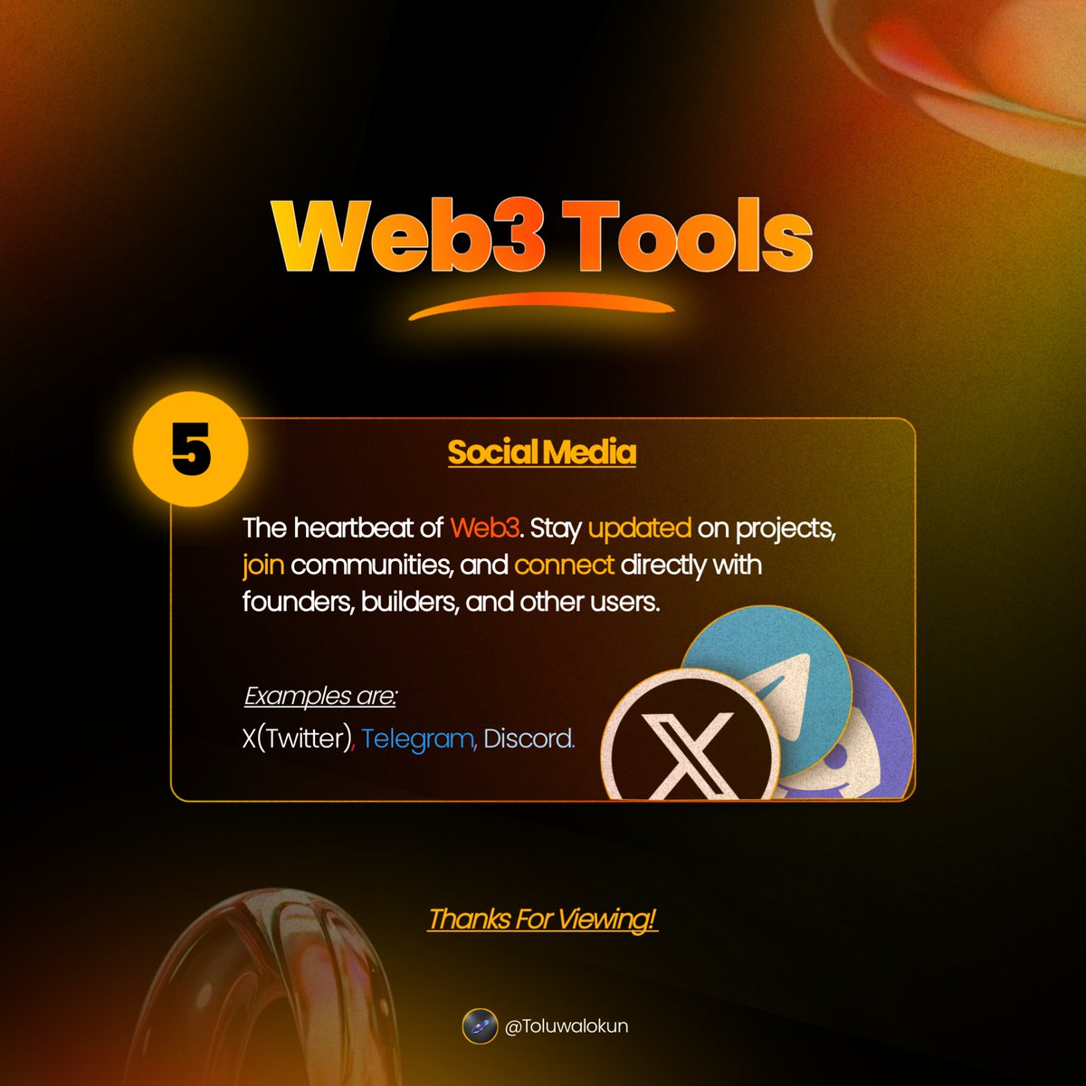 TOluwalokun's tweet image. It&apos;s (supposedly🤧) Day 3 of #30daysweb3designchallenge  with @Opara_Mariejoy.

And the day&apos;s task is to make a visual(s) encapsulating the Top 5 tools for Web3 beginners. 

So here&apos;s my submission.

What do you think ?