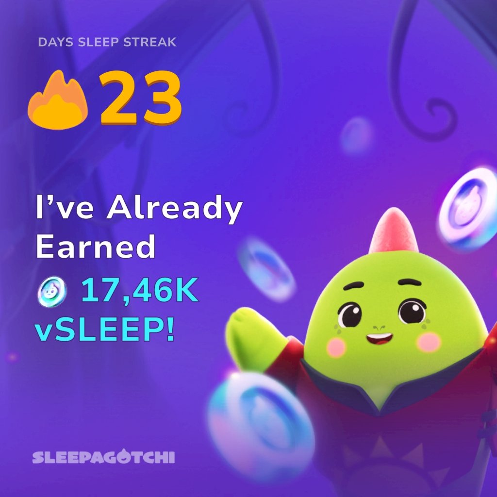 Got a sleep streak and vSLEEP!
Join me on Sleepagotchi.
sleepagotchi.com