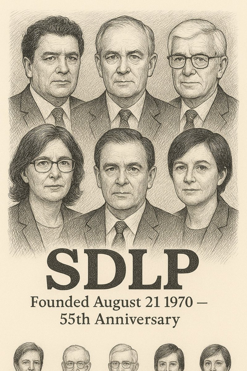 55 years ago today, <a href="/SDLPlive/">The SDLP</a> was founded out of the civil rights movement by Fitt, Hume, Currie, Devlin, Cooper &amp; O’Hanlon.

The party played, at huge sacrifice, a pivotal leadership role in securing the peace which new generations only know today.

#SDLP #55Years #Peace