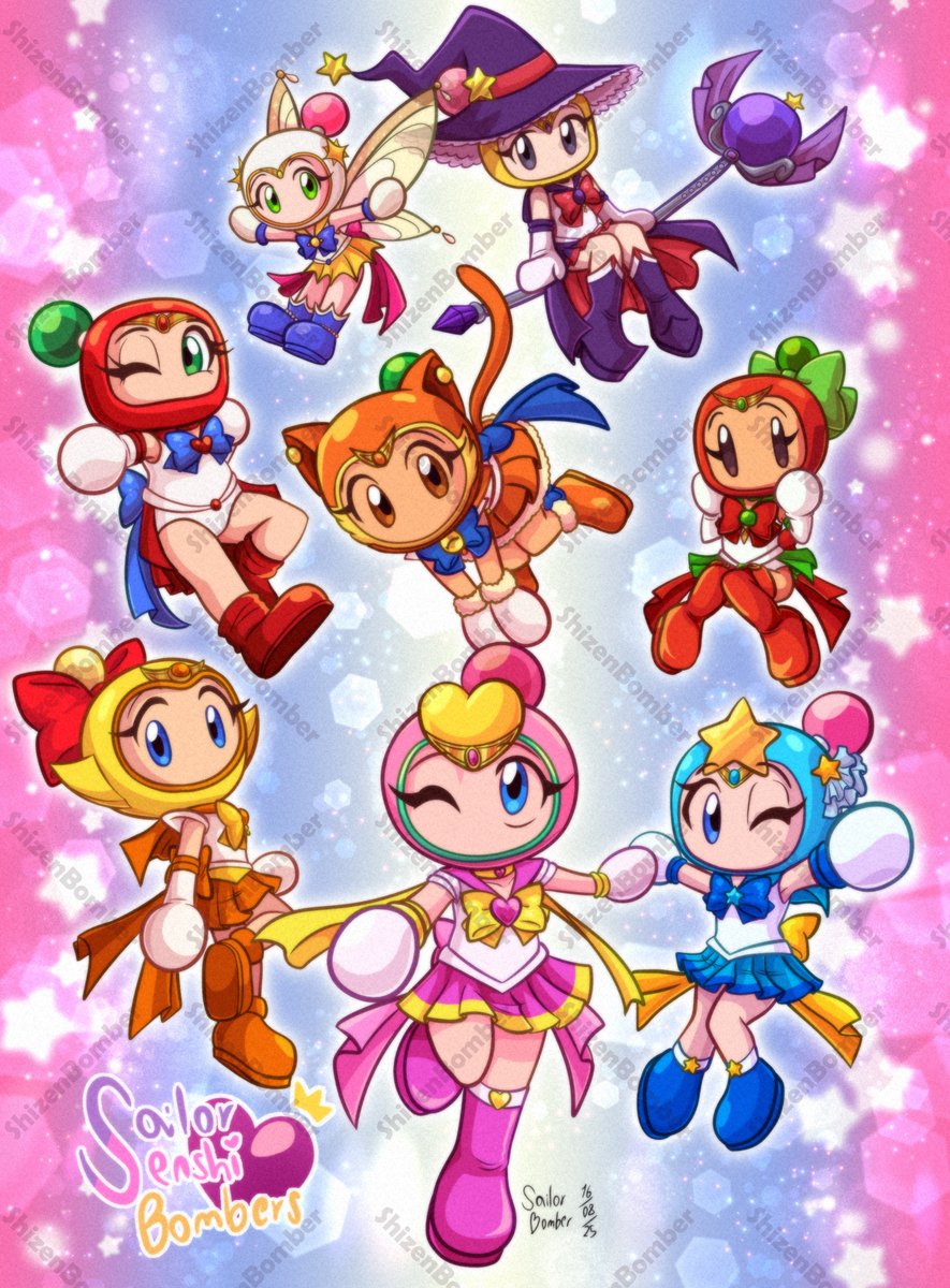 Sailor Senshi Bombers
It's ready!! The Bombergals as Sailor Senshi! It's been a long job, but I'm satisfied with finishing it. I hope you like it. ♥
In the name of the Planet Bomber, we will punish you!
#Bomberman #digitalarts