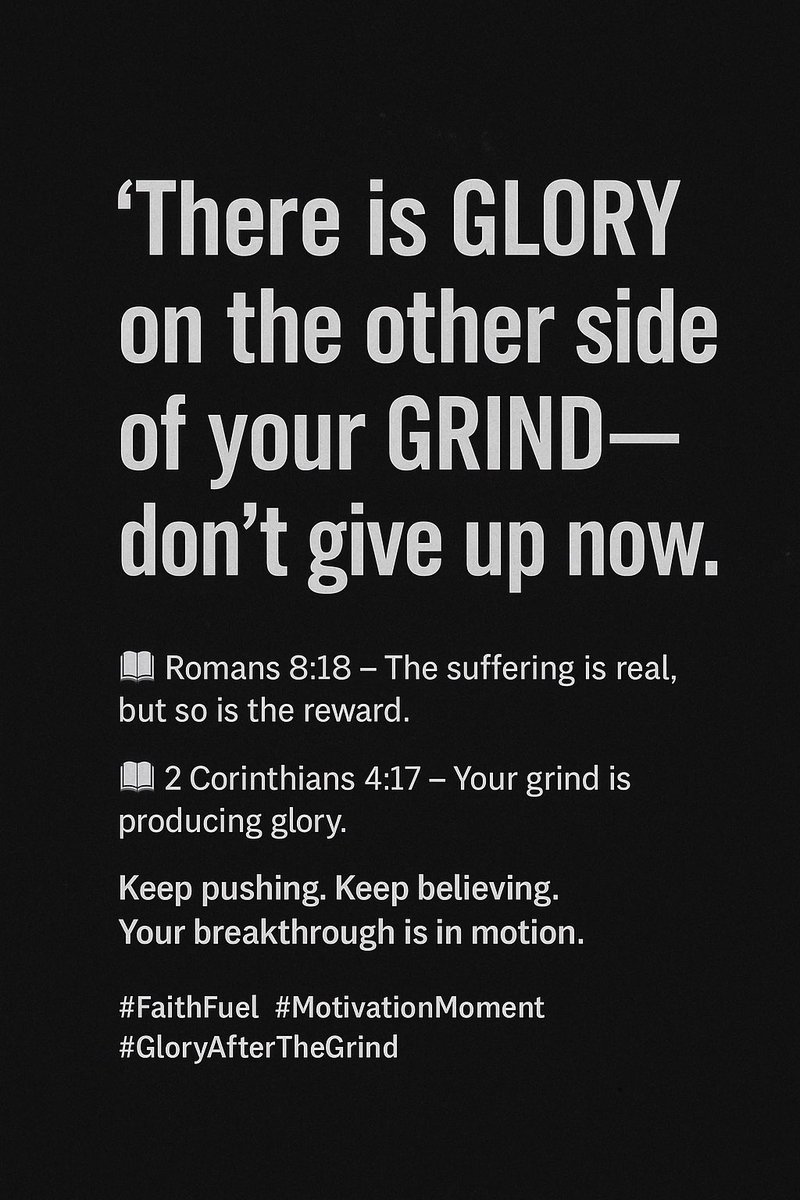 RevAndreCook's tweet photo. “There is GLORY on the other side of your GRIND—don’t give up now.”

➡️ Keep pushing. Keep believing.
Your breakthrough is in motion.

#FaithFuel #GloryAfterTheGrind #KeepPushing #AndreCookQuotes https://t.co/trTp5Bb9YV