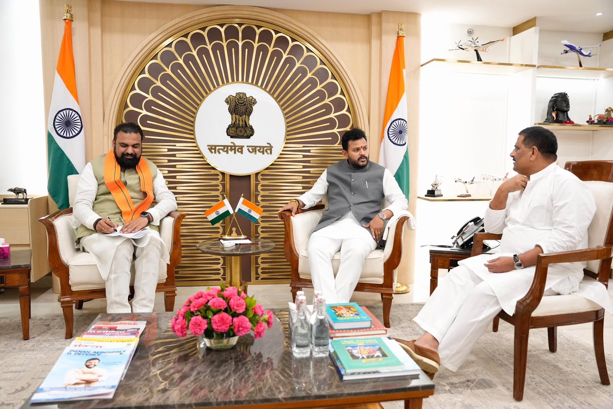 Ram Mohan Naidu Kinjarapu (@rammnk) on Twitter photo Met Hon’ble Deputy Chief Minister of Bihar, Sh. <a href="/samrat4bjp/">Samrat Choudhary</a> Ji and Rajya Sabha MP Sh. <a href="/SanjayJhaBihar/">Sanjay Kumar Jha</a> Ji.
Our interaction focused on ongoing and upcoming aviation projects in Bihar. The Government is committed to accelerate development of new greenfield airports in the state and Met Hon’ble Deputy Chief Minister of Bihar, Sh. <a href="/samrat4bjp/">Samrat Choudhary</a> Ji and Rajya Sabha MP Sh. <a href="/SanjayJhaBihar/">Sanjay Kumar Jha</a> Ji.
Our interaction focused on ongoing and upcoming aviation projects in Bihar. The Government is committed to accelerate development of new greenfield airports in the state and