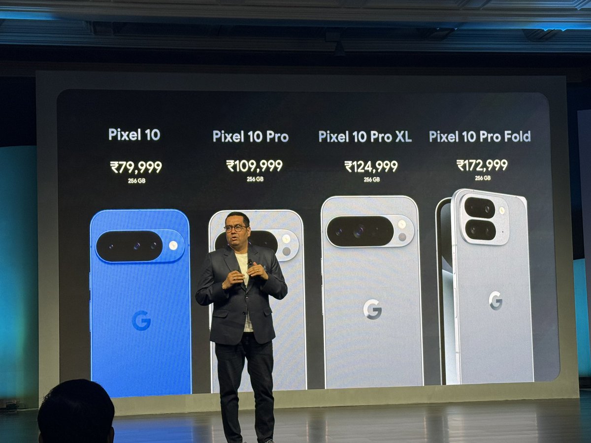 Ritesh Bendre (@gadgetfreak4u) on Twitter photo <a href="/CounterPointTR/">Counterpoint Research</a> <a href="/neiltwitz/">Neil Shah</a> <a href="/Tarunpathak/">Tarun Pathak</a> <a href="/Google/">Google</a> <a href="/madebygoogle/">Made by Google</a> As for pricing, the #Pixel10 series starts at INR 79,999 with 256GB of base storage, good to see more storage considering content creation and more heavy files usage by consumers. <a href="/CounterPointTR/">Counterpoint Research</a> <a href="/neiltwitz/">Neil Shah</a> <a href="/Tarunpathak/">Tarun Pathak</a> <a href="/Google/">Google</a> <a href="/madebygoogle/">Made by Google</a> As for pricing, the #Pixel10 series starts at INR 79,999 with 256GB of base storage, good to see more storage considering content creation and more heavy files usage by consumers.