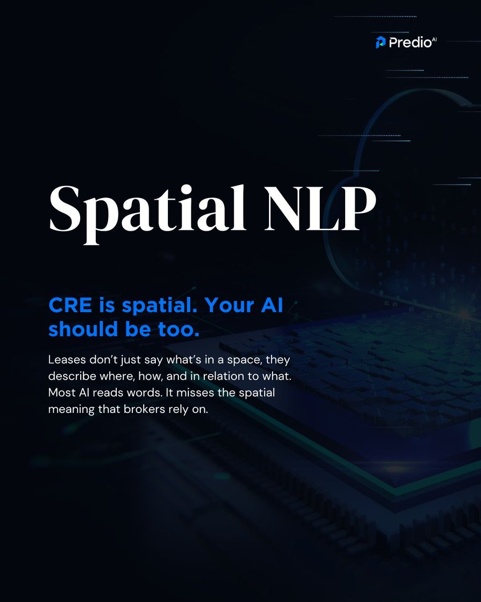 PredioAI's tweet image. Spatial NLP goes beyond reading text and starts understanding space the way CRE pros do. From “adjacent to the lobby” ➡️ to “signage above entrance” 🏢, PredioAI helps your team read leases with true spatial intelligence. Smarter. Faster. More spatially aware. ✨ #PredioAI