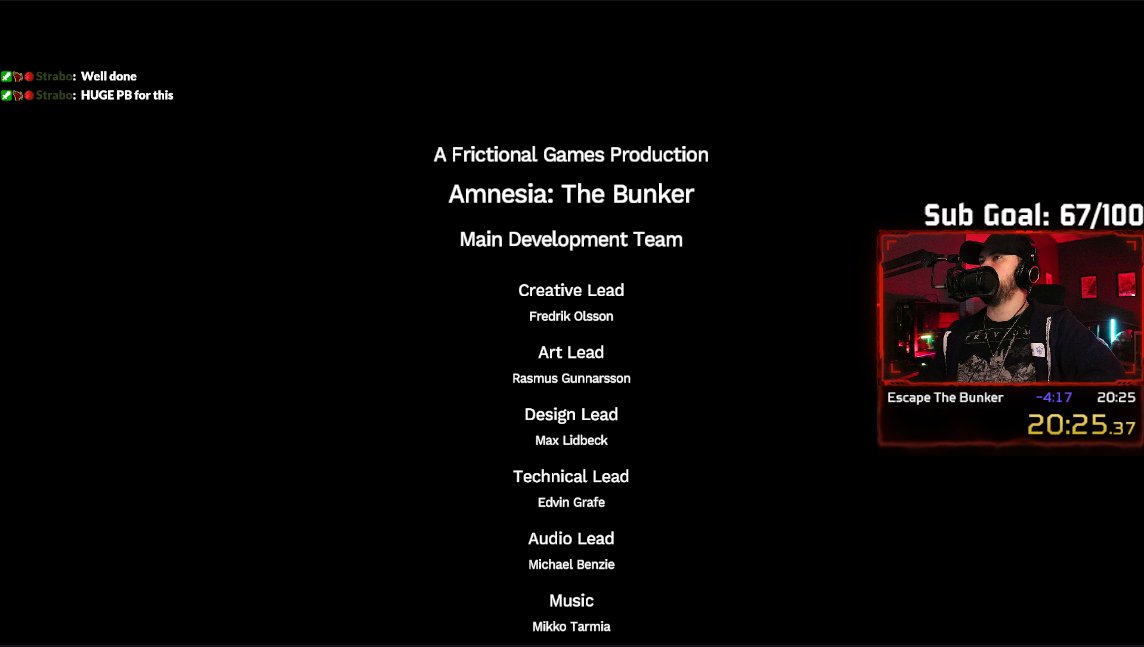 Finished 5 Amnesia: The Bunker Shellshock Difficulty runs in 7 hours but one of them was a 4 min PB so it was a pretty good night