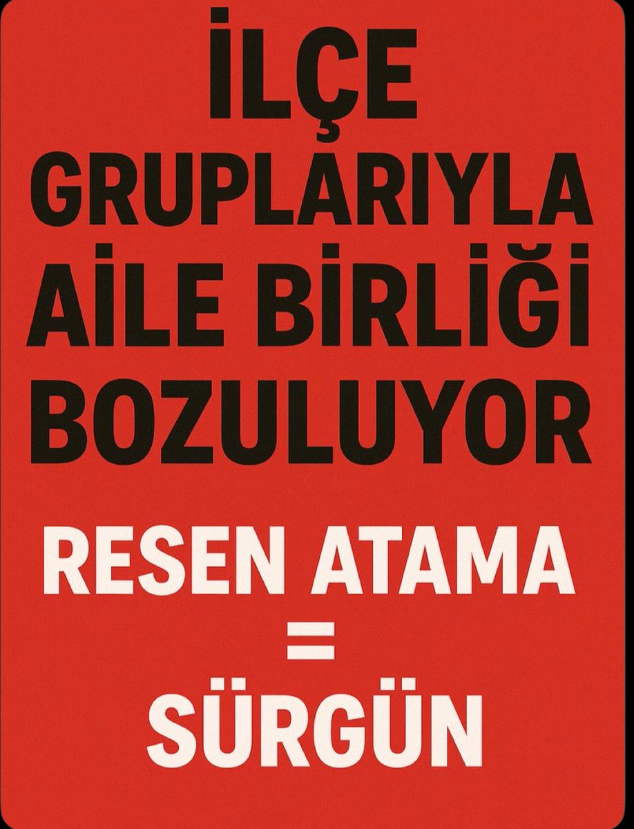 Öğretmenin ailesi var, hayatı var. Resen atama istemiyoruz! 

#MebResenAtamalarKalksın

<a href="/EgitimBirSen/">Eğitim-Bir-Sen</a>
<a href="/turkegitimsen/">Türk Eğitim Sen</a>
<a href="/alideniz02/">Ali DENİZ</a>
<a href="/TalipGeylan06/">Talip Geylan</a>
<a href="/_aliyalcin_/">Ali YALÇIN</a>
<a href="/tcmeb/">Millî Eğitim Bakanlığı</a>
<a href="/mebpgm/">Personel Genel Müdürlüğü</a>
<a href="/egitimis/">Eğitim-İş</a>
<a href="/talatyavuz29/">Talat YAVUZ</a>
<a href="/ckocakaplan/">Cengiz KOCAKAPLAN</a>