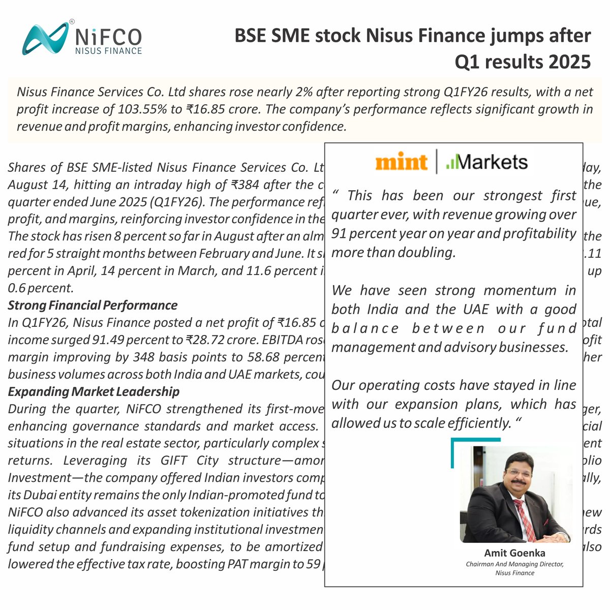 Nisus Finance (@nisusfinance) on Twitter photo ๐๐ข๐ฌ๐ฎ๐ฌ ๐
๐ข๐ง๐๐ง๐๐ ๐๐๐ซ๐ฏ๐ข๐๐๐ฌ ๐๐จ. ๐๐ญ๐ ๐๐๐ฅ๐ข๐ฏ๐๐ซ๐ฌ ๐๐๐๐จ๐ซ๐-๐๐ซ๐๐๐ค๐ข๐ง๐ ๐๐๐
๐๐๐ ๐๐๐ซ๐๐จ๐ซ๐ฆ๐๐ง๐๐โฃโฃ
In a recent interview with Mint Markets, Amit Goenka, Nisus Finance, shared insights on the companyโs strongest first quarter to date.โฃ ๐๐ข๐ฌ๐ฎ๐ฌ ๐
๐ข๐ง๐๐ง๐๐ ๐๐๐ซ๐ฏ๐ข๐๐๐ฌ ๐๐จ. ๐๐ญ๐ ๐๐๐ฅ๐ข๐ฏ๐๐ซ๐ฌ ๐๐๐๐จ๐ซ๐-๐๐ซ๐๐๐ค๐ข๐ง๐ ๐๐๐
๐๐๐ ๐๐๐ซ๐๐จ๐ซ๐ฆ๐๐ง๐๐โฃโฃ
In a recent interview with Mint Markets, Amit Goenka, Nisus Finance, shared insights on the companyโs strongest first quarter to date.โฃ