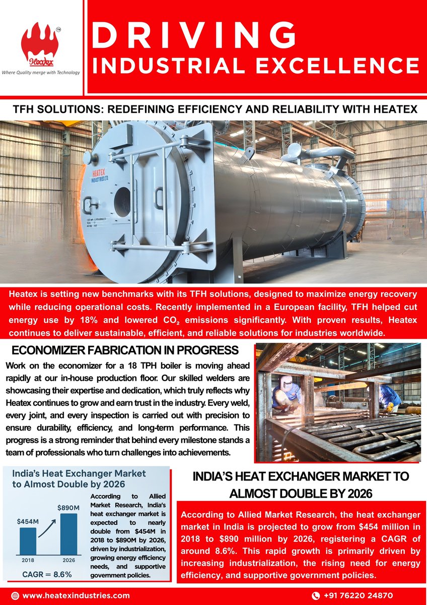 heatex_industry's tweet image. Driving Industrial Growth

A 60,00,000 kcal/hr Thermic Fluid Heater dispatched and an 18 TPH Boiler Economizer under fabrication shaping efficient and sustainable solutions for India’s growing industrial future.

#HeatexIndustries #ThermicFluidHeaters #BoilerSolutions