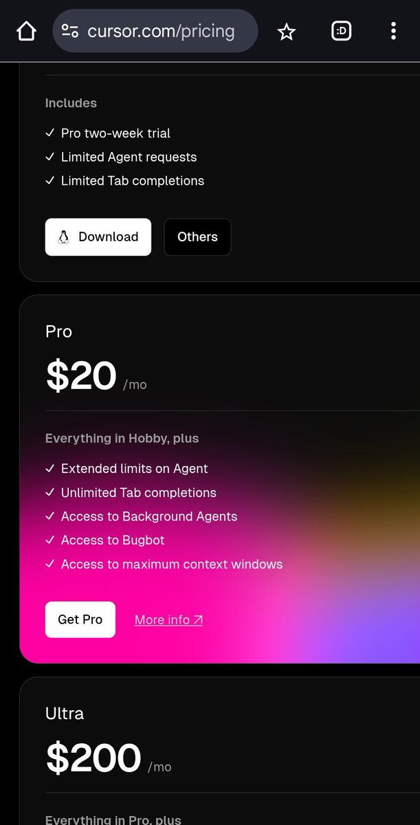 genius_sa9's tweet photo. @RayFernando1337 In the Basics plan, Cursor is not clear about pricing; you need to click "More Info." Also, you can't reload credits, which forces you to upgrade.

Meanwhile, Windsurf is clear, much cheaper, and allows you to reload credits. After Wave 12, Windsurf feels much better, way faster. https://t.co/MudXhoJwqS