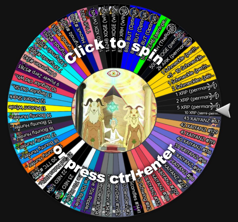 Schmeckles (@schmeckles_xrpl) on Twitter photo 🎡Whirly Dirly Prize Wheel 🎡
🔐Permanent: 1 XRP, 2 XRP, 5 XRP, 1 Schmeckle, 2 Schmeckles, '+5 - 10 Schmeckles', 2k <a href="/ARKofTheReaper/">Ark Institute</a> + 500M <a href="/ClassyXoge/">Xoge</a>
📅Weekly Reloads: 10 XRP + 15k XRH (<a href="/TheRabbitH0LZ/">TheRabbitHole</a>)
🫡Sponsorships: TTC NFT (<a href="/TwinTowerCity/">Twin</a>), 1M <a href="/xmemecoinxrpl/">XMΣMΣ</a> (<a href="/Stone_XRPL/">𝕊𝕥𝕠𝕟𝕖</a>), 🎡Whirly Dirly Prize Wheel 🎡
🔐Permanent: 1 XRP, 2 XRP, 5 XRP, 1 Schmeckle, 2 Schmeckles, '+5 - 10 Schmeckles', 2k <a href="/ARKofTheReaper/">Ark Institute</a> + 500M <a href="/ClassyXoge/">Xoge</a>
📅Weekly Reloads: 10 XRP + 15k XRH (<a href="/TheRabbitH0LZ/">TheRabbitHole</a>)
🫡Sponsorships: TTC NFT (<a href="/TwinTowerCity/">Twin</a>), 1M <a href="/xmemecoinxrpl/">XMΣMΣ</a> (<a href="/Stone_XRPL/">𝕊𝕥𝕠𝕟𝕖</a>),