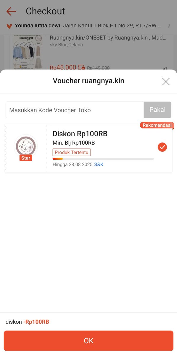 joulinz's tweet photo. @xkode06 kak min, mau info ada voucher terbatas, Produk Oneset, kode voucher  : Ruang08, diskon 100ribu . Produk baru dan bagus. https://t.co/IA7BTqZqqd