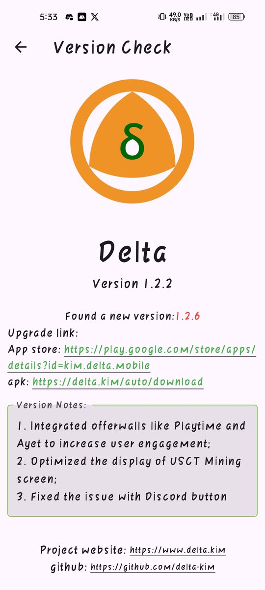 DeltaKimGlobal's tweet photo. 🚀 Delta App v1.2.6 Released!
New update is live with big improvements &amp; fixes. Details below 👇
📥 Download: https://t.co/GHkuype3m1
Join with code: DQYK6RE7Y2064
#DeltaApp #Update #Crypto https://t.co/VbFpp9cZBf