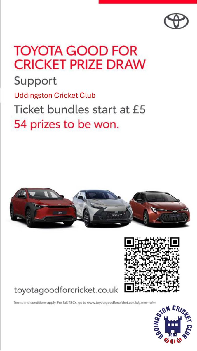 Scottish Cup Final
Sun 24 Aug 25 - 12PM
📍 Tunnock’s Uddingston Cricket &amp; Sports Club
🔥 Heriot’s vs Clydesdale
Don’t miss this epic clash! #ScottishCupFinal #CricketScotland

We have partnered with Toyota. Please support our club by buying prize draw.

toyotagoodforcricket.co.uk/support/udding…