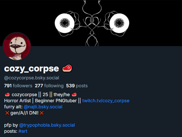 _cozycorpse's tweet photo. hey, i'm no longer active here
i pop over every couple of months but that's it
i'm available on bsky fulltime now, as najti and cozycorpse https://t.co/N2hLrOM4UZ