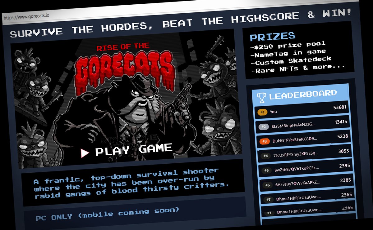 GCATS🩸 (@gorecats) on Twitter photo IMPORTANT NEWS!
Monk Games are entering final stages of game dev next week so we can prep for our launch! 
The first release of the game will be INVITE-ONLY (you'll need Deathclub role on our Discord to play)
PRIZEPOOL for finishing top of leaderboard includes custom Gorecats IMPORTANT NEWS!
Monk Games are entering final stages of game dev next week so we can prep for our launch! 
The first release of the game will be INVITE-ONLY (you'll need Deathclub role on our Discord to play)
PRIZEPOOL for finishing top of leaderboard includes custom Gorecats