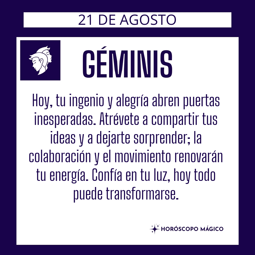 ♊ #géminis, hoy Jueves 21 de Agosto, ¡Hoy es el día para abrazar el momento y no dejarlo escapar!