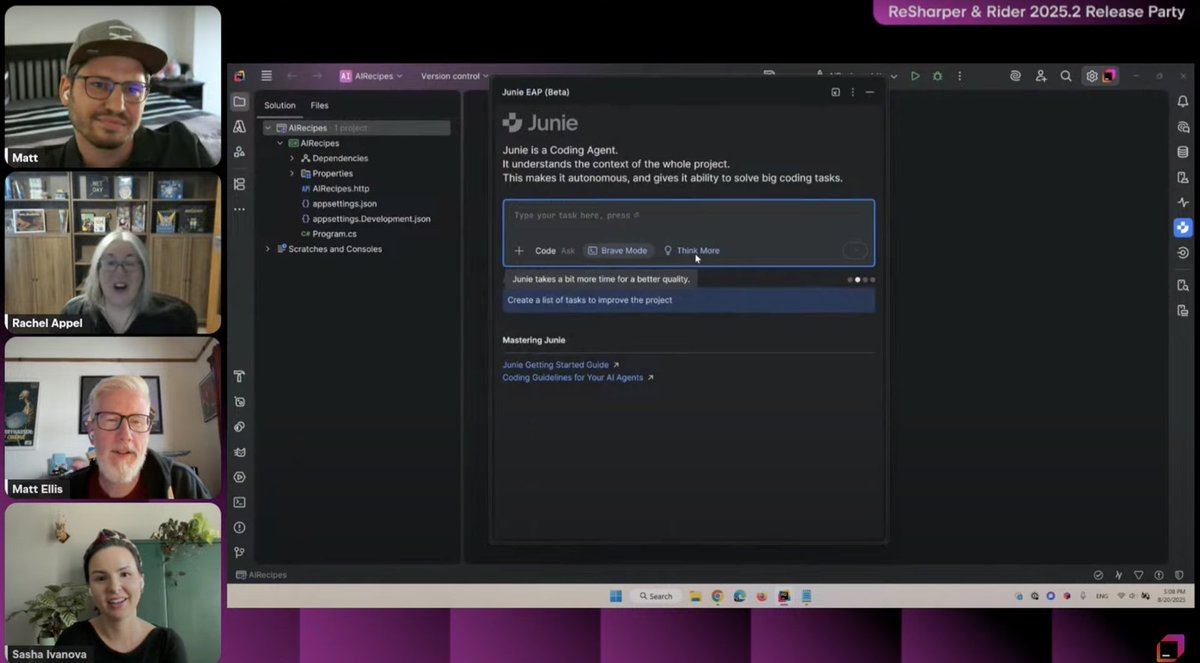 Couldn't make it to last night's 2025.2 Release Party? No worries! We recorded the whole thing - you can watch us play around with Junie in <a href="/JetBrainsRider/">JetBrains Rider</a> and chat about the coolest new features we just shipped.

▶️: jb.gg/rd-rs-252-rele…