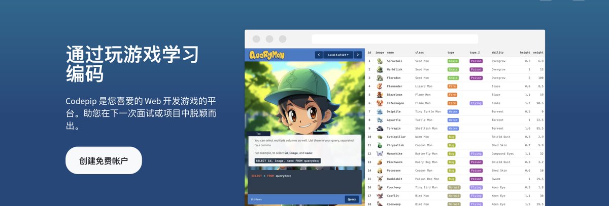 knowledgefxg's tweet image. 这个不错哟，一个免费边玩游戏边学前端的网站：Codepip 。把 HTML/CSS/JavaScript 和 SQL 等编程技能做成一个个交互式的游戏的网站。这样学习编程不枯燥了，通过游戏里闯关升级就能自然掌握技能的方式我很喜欢😋