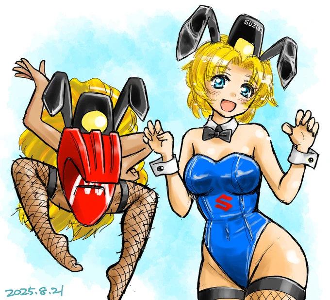 さすがに今日の絵がザクだけでは世間様に申し訳が立たないと思ったので急ぎうちの子バニーでも。 んでいつものように「通常コスの方が露出度大きいんですけど?」と描きながら思う定期。 #バニーの日 #バニーの日2025 #バイク擬人化