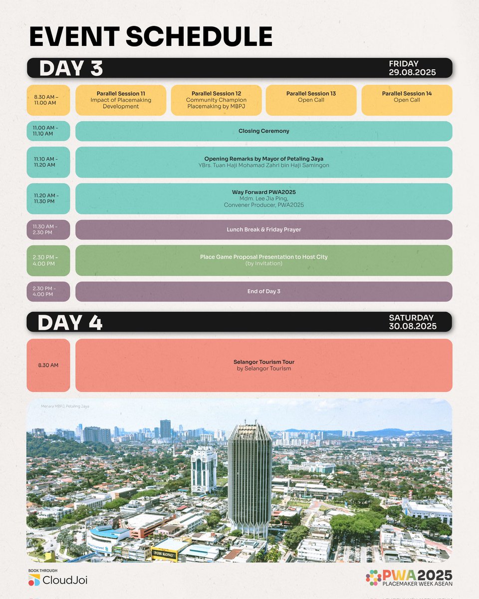 placemakingMY's tweet photo. PWA2025 will bring placemakers from 13 countries 🌏

Expect:
🌍 Climate &amp; Cities
📈 ROI of Placemaking
👥 Community Empowerment
🏛️ Role of Government

Plus 14 parallel sessions, showcases &amp; site visits across PJ.

#PlacemakerWeekASEAN2025 #PWA2025 https://t.co/ty0fp85JGw
