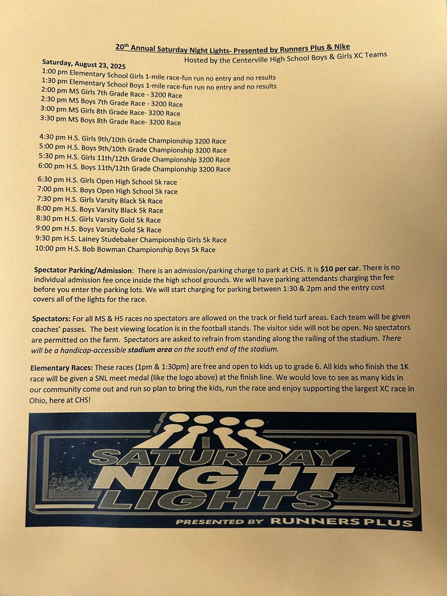 Centerville Track & Field (@trackelks) on Twitter photo Time schedule for the 20th Annual Centerville XC Saturday Night Lights on Saturday 8/23/25- special thanks to our sponsor @runnersplus for their continued support, look for them at the yellow/white tent for great race day deals <a href="/chselksad/">Centerville Athletics</a> Time schedule for the 20th Annual Centerville XC Saturday Night Lights on Saturday 8/23/25- special thanks to our sponsor @runnersplus for their continued support, look for them at the yellow/white tent for great race day deals <a href="/chselksad/">Centerville Athletics</a>