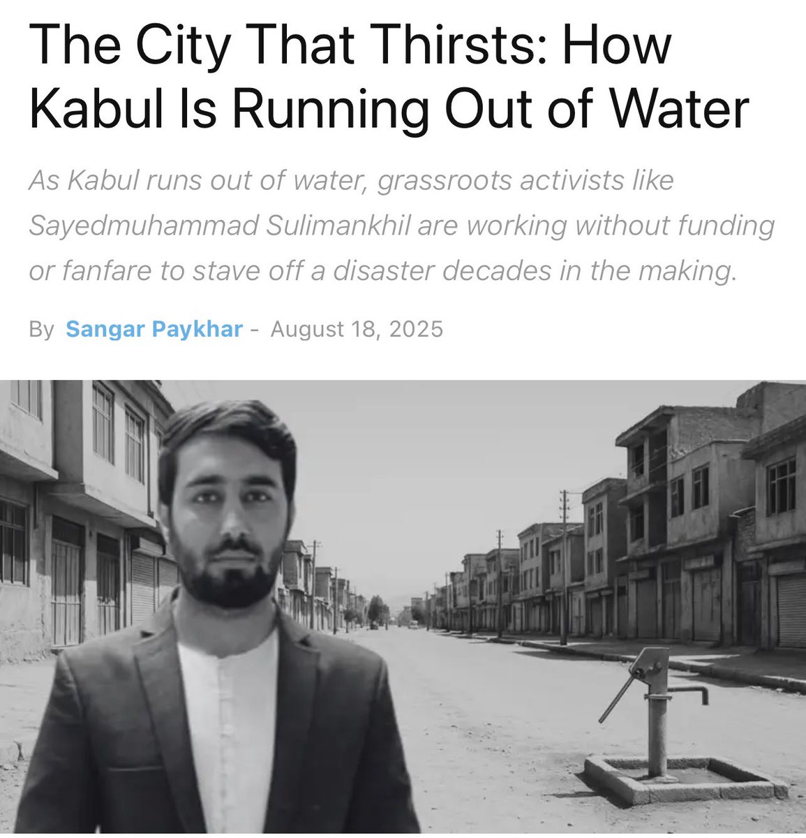 samsoor_watan's tweet image. Kabul’s Water Crisis: A Call for Climate Justice
Samsoor Watan’s Executive Director, Sayedmuhammad Sulimankhil, spoke on The Afghan Eye Podcast about Kabul’s deepening water crisis. With aquifers vanishing, only 10% of the city on a piped grid, and millions relying on