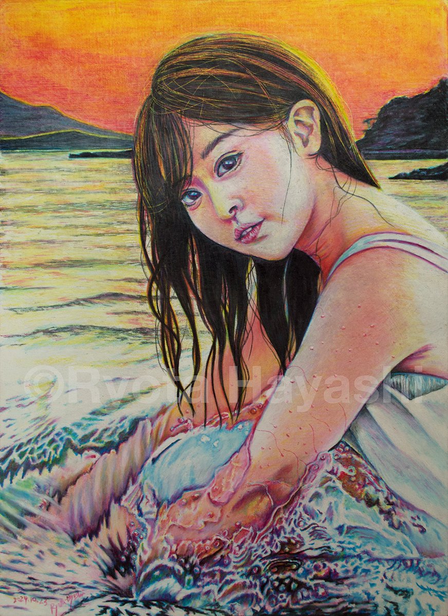「人物画の愉しみ 第12回 夕浴/色鉛筆(カリスマカラー)/2024年10月/F4」|林 亮太＠2023 5/20〜6/11清瀬市郷土博物館個展のイラスト