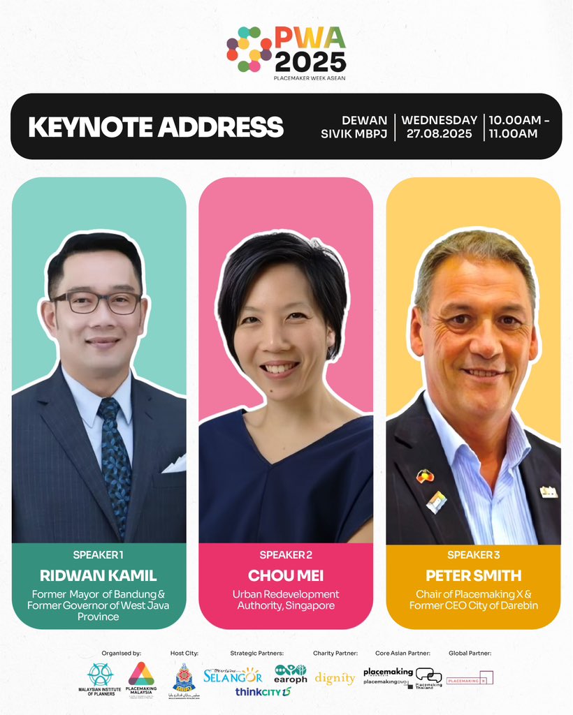 placemakingMY's tweet photo. “If our cities don’t make us feel alive, then what are we really building?”

Day 1 of PLACEMAKER Week ASEAN 2025 will open with a keynote that asks the hard questions on how cities can feel human, messy, resilient and worth caring for. 

#PlacemakerWeekASEAN2025 #Placemaking https://t.co/1nwGBUv2DW