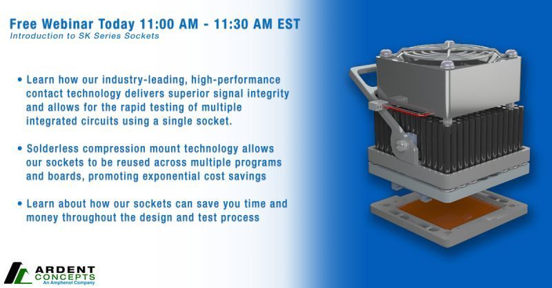 Don't miss today's free webinar: Introduction to SK Series Sockets | Register here: buff.ly/wdhN9CQ #signalintegrity #skseries #testandmeasurement #testsockets #designandtest #freewebinar #onlinelearning